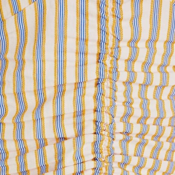 Sandro Paris Anym Ruched Embroidered Striped Twill Midi Dress (size EU 40) - Picture 3 of 10